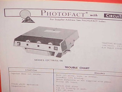 1971 TRUETONE/WIZARD 4/8-TRACK STEREO TAPE PLAYER SERVICE MANUAL ITC7910A-86 96