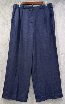 J. Crew The Essential Wide-Leg 100% Linen Pants Size 14 Navy Minimalist Modern