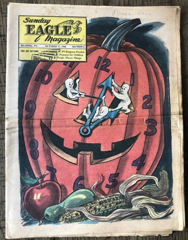 SUNDAY EAGLE MAGAZINE + TV PROGRAMS PA tabloid October 27 1968 Jack-O-Lantern cv