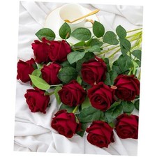 12PCS Artificial Roses Silk Flowers Fake Roses Bouquet Long Stem for Home Wine