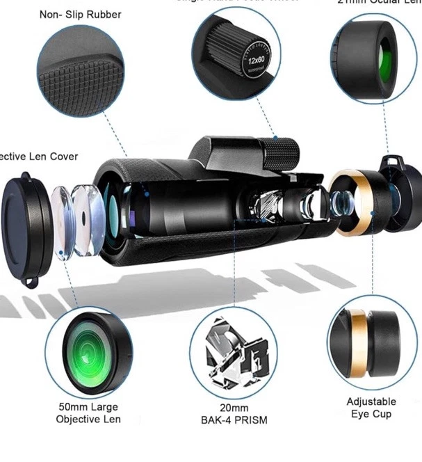Ayraviio 12x60 Monocular Telescope High Powered with Smartphone Adapter & Case - Image 2 of 4