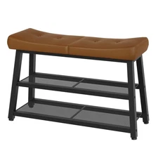 Shoe Bench 3-Tier Rack Entryway with Storage and Cushion for Hallway Foyer