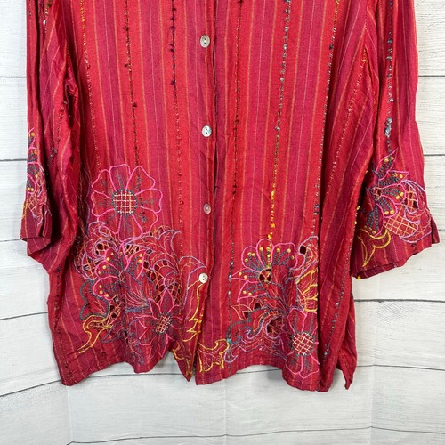 Coldwater Creek Womens size XXL Embroidered Floral Artsy Button Up Top - Picture 4 of 10