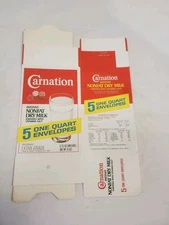 Carnation Nonfat Dried Milk Cardboard Box One Quart Envelopes Dairy Decor Empty 