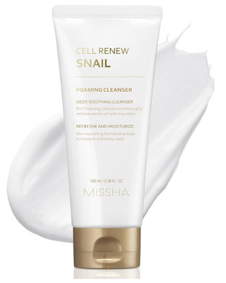 MISSHA Cell Renew Snail Foaming Cleanser 3.38 Fl Oz (Pack of 1), White 