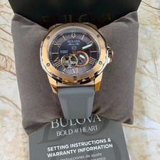 Bulova Marine Star Grey/Gold Dial Silicone Men's Automatic 98A228 Watch 45mm Bulova Marine Star Grey/Gold Dial Silicone Men's Automatic 98A228 Watch 45mm