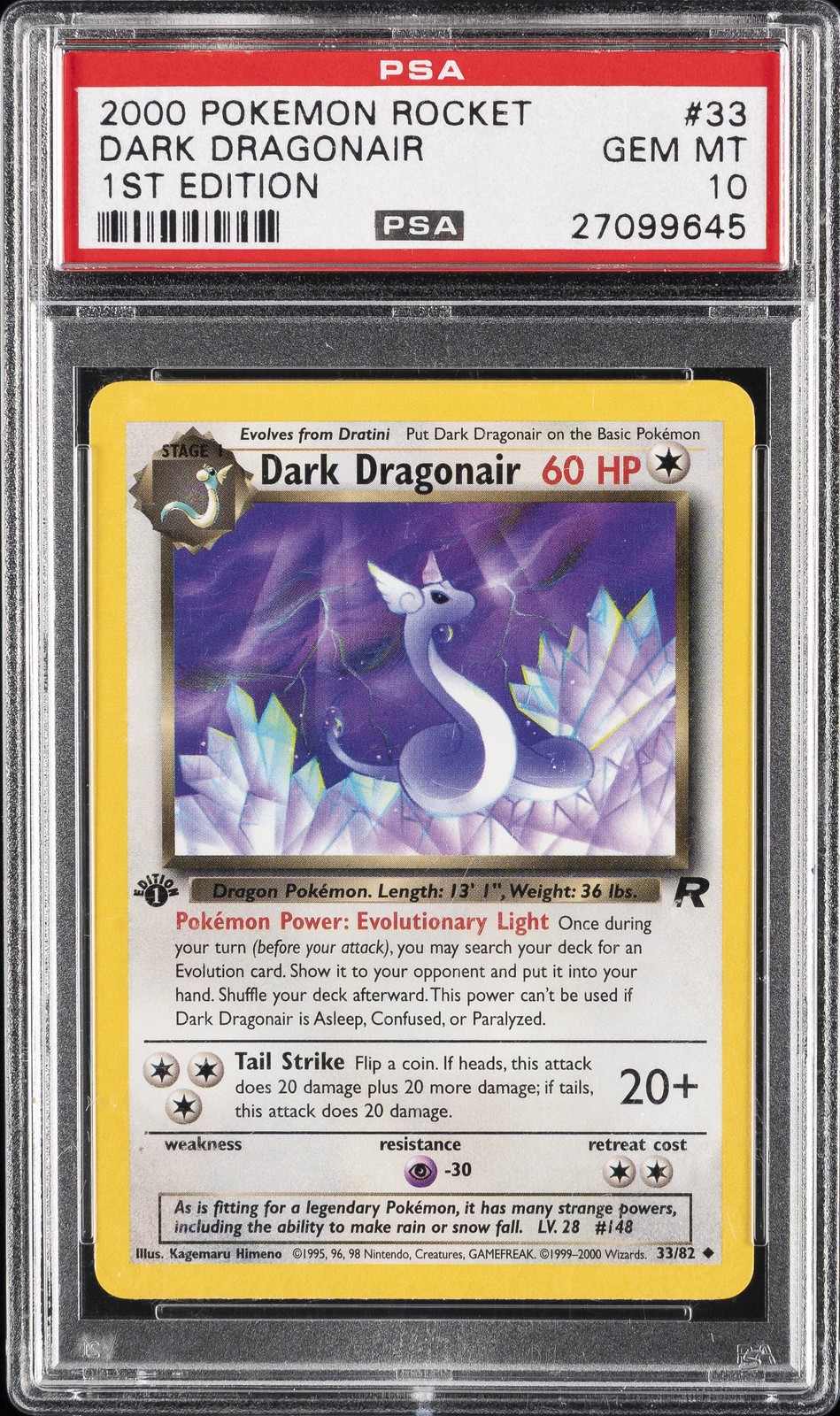 2000 Pokemon POKEMON ROCKET 1st Edition #33 Dark Dragonair front