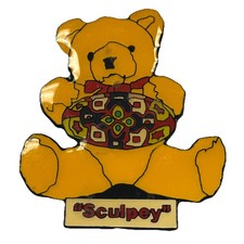 Vintage Sculpey Modeling Clay Advertising Bear Metal Enamel Glossy Fridge Magnet