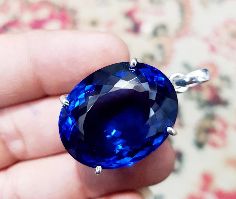 70+ ct bellissimo topazio blu ovale argento tedesco solitario pietra... - Immagine 3 di 4