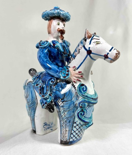 Seltene D Caretta signierte Grottaglie Italien Majolika Mann auf Pferd Kunst Keramik Figur