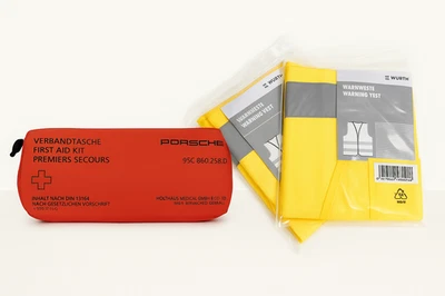 Porsche Verbandstasche 2xWarnwesten Erste Hilfe Kit mit Klett 26x12x8 MHD 06/30 - Bild 1 von 2
