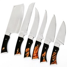 CUSTOM HANDMADE D2 POLISHED 6 PIECES CHEF SET WITH PREMIUM LEATHER CARRYING BAG