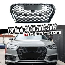 For 2016-2019 Audi A4/S4 B9 8W Glossy Black RS4 Style Honeycomb Mesh Hex Grille