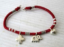 NiCe! Hmong Hill Tribe Unisex Silver & Hemp Charm Bracelet Elephant Design
