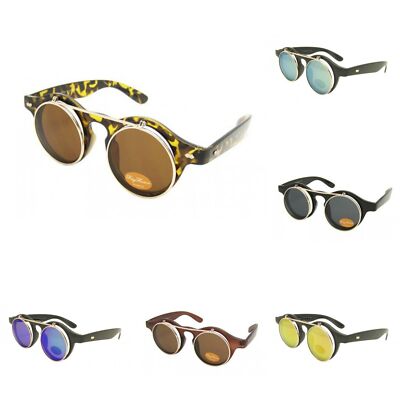 Vintage-Stil runde Gläser aufklappbare Kunststoffrahmen Sonnenbrille in Schwarz oder Schildpatt