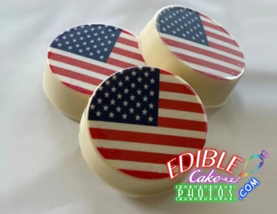 American Flag Edible cupcake or oreo cookies Toppers image sugar paper