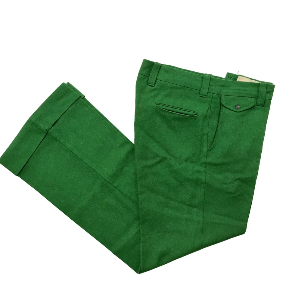 Vtg 70's Braten MoD THICK Linen Pants CHRISTMAS GOLF Pants GREEN Bell Bottoms 34 - Image 3 of 4