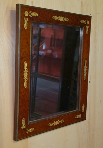SUBLIME ANTIQUE 1860 BURR WALNUT & GILT BRASS LOUIS XVI FRENCH EMPIRE MIRROR - Picture 15 of 18