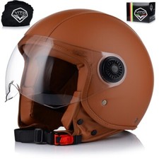 Jethelm VITO AMSTERDAM Brauner Lederhelm Moto...
