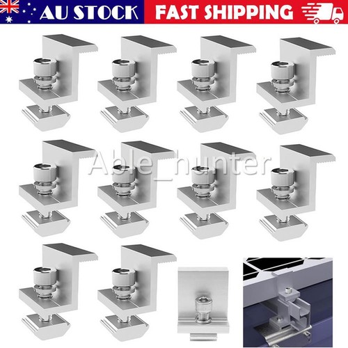 10X 30mm Solar Panel Rail Bracket Mounting Aluminium Fixing Mid/End ...