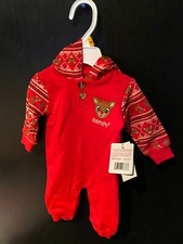 Boy's Rudolph The Red Nose Reindeer 1 Piece bodysuit Hoodie w/Antlers NB NEW d2