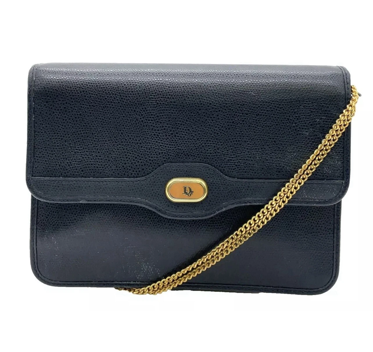 Authentique sac à bandoulière Christian Dior cuir chaîne marine