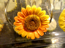 new 12 pc SHOWER CURTAIN HOOKS yellow orange Sunflowers brown center Great Look