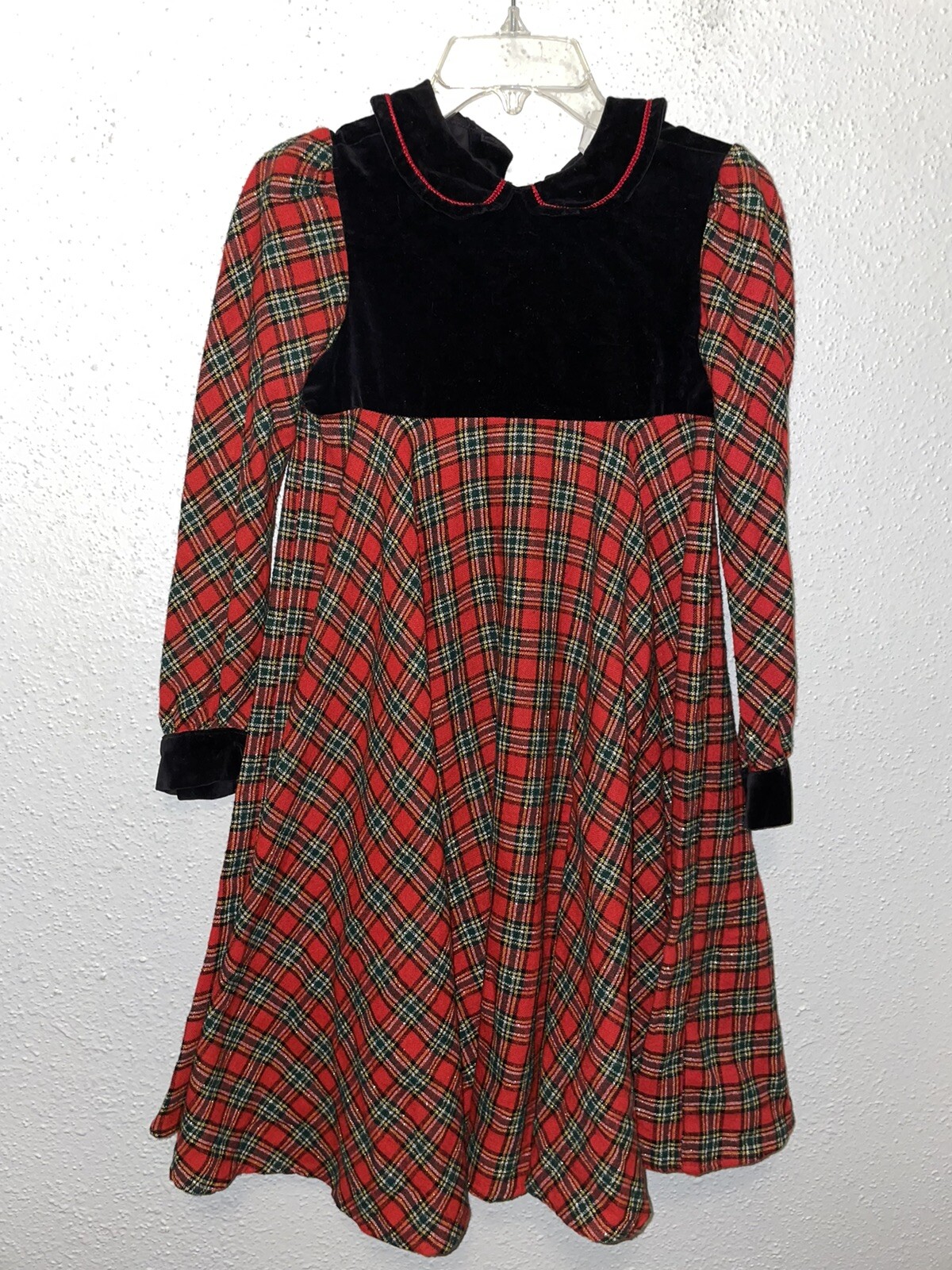 Abito a quadri in tartan natalizio per bambina vintage YSL Saint Laurent polso scritto. Difettoso