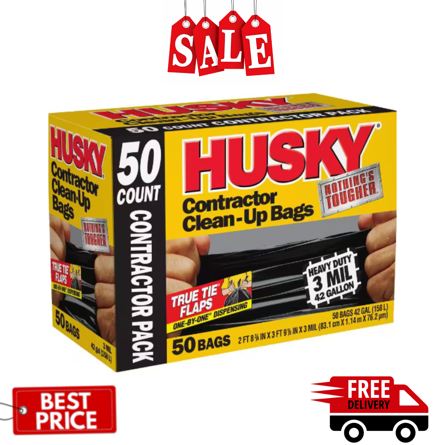 HUSKY 42 Gallon Heavy Duty Construction Garbage Trash Contractor Bags (50-Count)