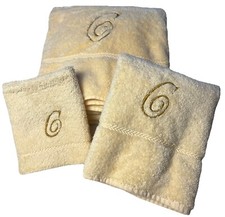 Marten Luxor Towel Set Monogram C Yellow Bath Hand Washcloth Made In USA 2S