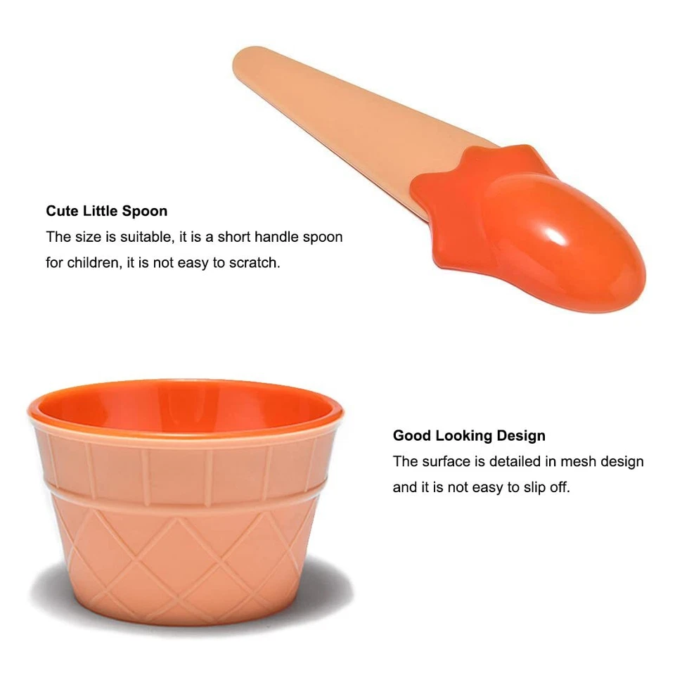 Juego de 4 tazas de helado de plástico con cucharas tazones de postre para helado para yogur congelado Foto 3 de 4