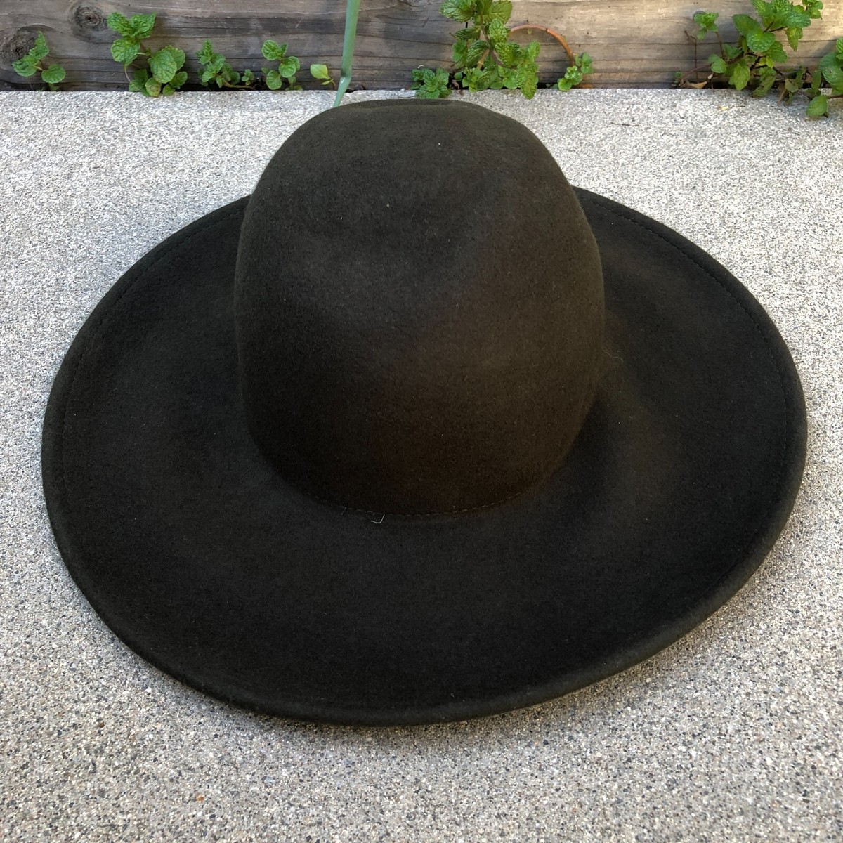 ZARA Fedora Hat Women's S/M 100% Wool Green Wide Brim Cap