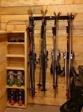Ski wall storage rack for 8 pairs of skis, steel home and garage ski bindings