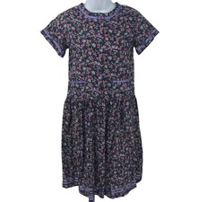 Vintage 90s Womens Floral Dress Size S Pink Purple Ribbon Accent Button Bodice