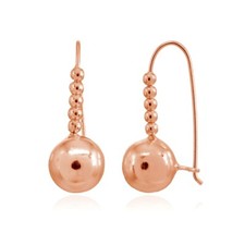 Polished Dainty Round Beads Rose Gold Plated Sterling Silver Drop Earrings
