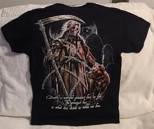 GRIM REAPER PITBULL DOG CHAINS SCYTHE MOON GRAVESTONE T-SHIRT SHIRT