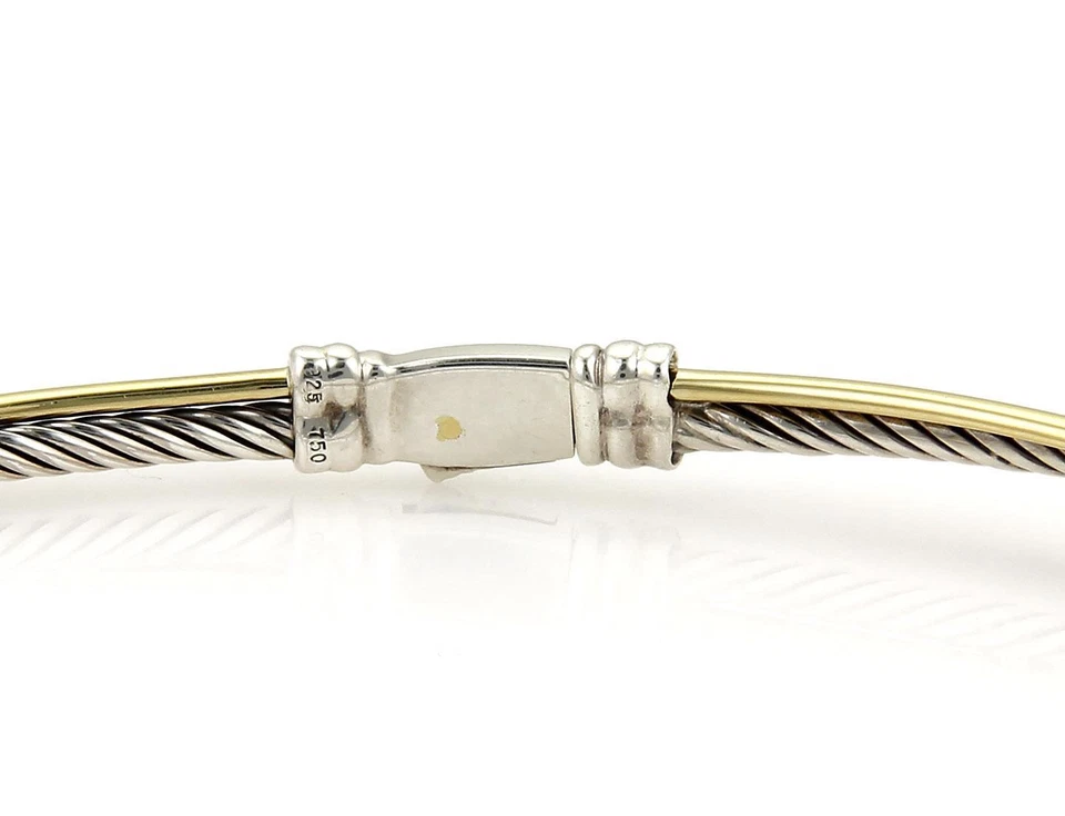 David Yurman  Cable Necklace 18k Yellow Gold 925 Silver 3 Station Double Row - Image 4 of 4