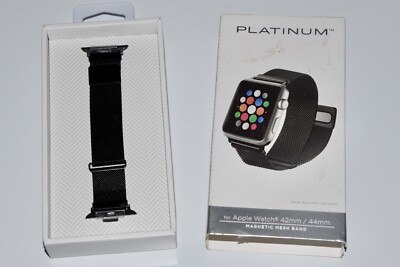 Platinum  Magnetic Stainless Steel Mesh Band for Apple Watch 42mm 44mm  Black
