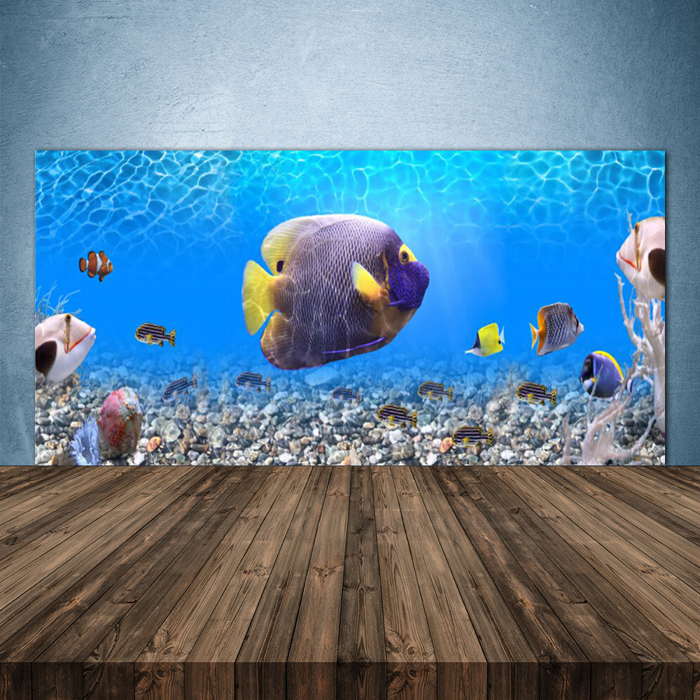 Crédence de cuisine en verre panneau mural 140x70 cm motif nature et poissons