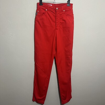 Escada Red Pants Womens EU 34 Red High Waist Slim Straight Stretch Italy