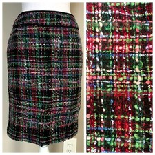 Talbots Mutlicolor Tweed Plaid Tartan Knit Pencil Skirt Wool Blend Womens 6P