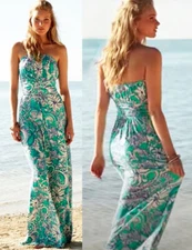Lilly Pulitzer Holbrook Seafoam Green Montauk Jersey Strapless Maxi Dress S XS