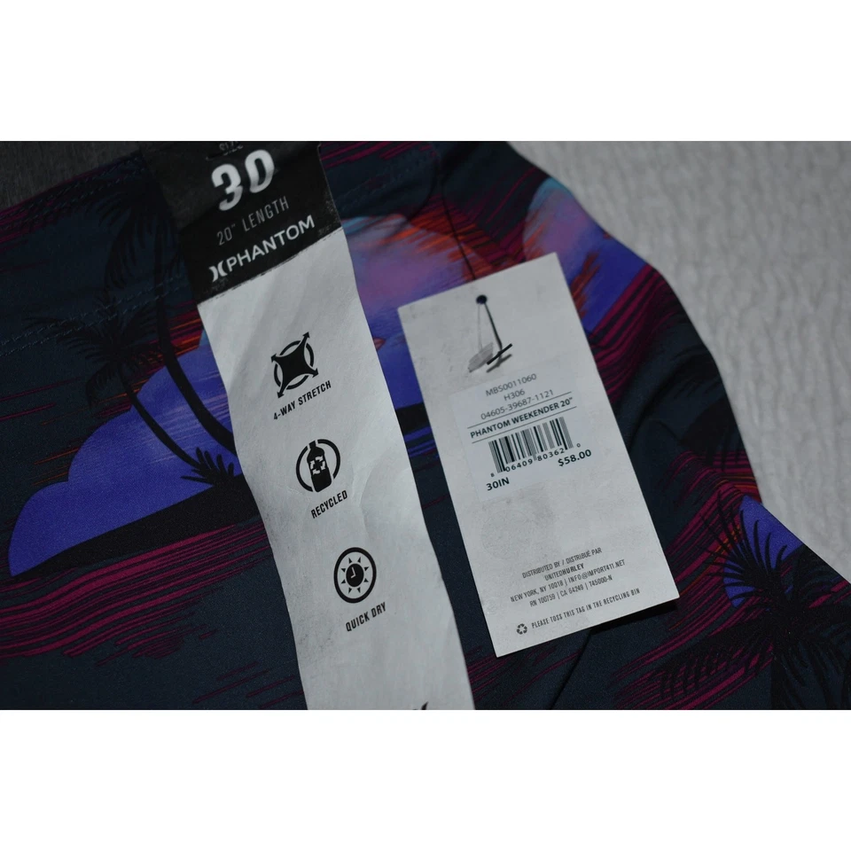 Pantalones Cortos de Natación Hurley Phantom Para Hombre Talla 30 Gris Púrpura Tropical NUEVO Foto 4 de 4