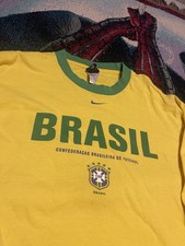 Vintage Y2K Nike Brazil Long Sleeve Ringer Shirt Ronaldo Men's S 9 Soccer Ball