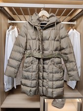 ZARA COAT JACKET SMALL BEIGE DOWN PADDED PUFFER ZIP UP BELTED CASUAL HOOD WOMENS