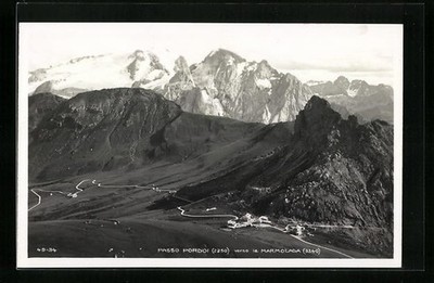 Passo Pordoi, total view from the bird's eye view, postcard 