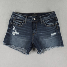Silver Shorts Womens 28 Blue Suki Cutoffs 4" Mid Rise Stretch Ripped Faded