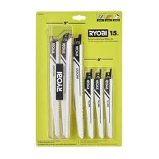 (15-Piece) Ryobi Reciprocating Saw Blade Set, Universal, Bi Metal HCS