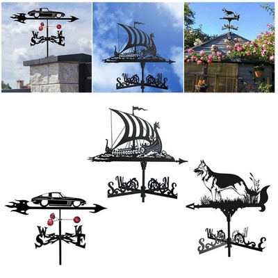Metal Windfahne Edelstahl Wetterhahn Gartenpfahl Wetterfahne Windanzeige 50x30cm