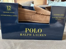 Polo Ralph Lauren Bear Men's Tan Slippers size 12 Memory foam 90